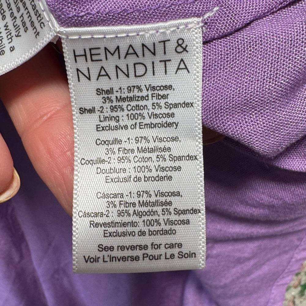 Hemant and Nandita Mini Dress Purple Floral Metallic Ruffle XS Bohemian Tassel - Picture 8 of 9